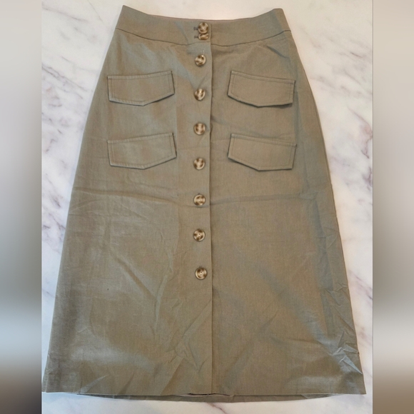 Anthropologie X Mare Mare Buttondown Utility Green Midi‎ Pencil Skirt - Picture 4 of 9